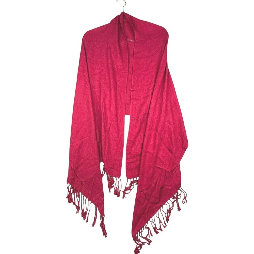 Pashmina Silk Blend Scarf Shawl Wrap Cranberry Red Fringe Trim Women‎ Accessory
